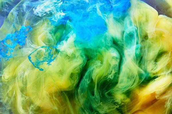 Fondo Humo Colorido Baile Abstracto Nubes Humo Azul Verde Amarillo — Foto de Stock