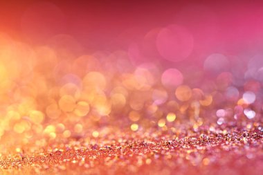 Kırmızı bulanık, soyut, parlak sevgililer günü arkaplanı. Bokeh efektiyle, neşeli pembe parıltılı ışıltılar.