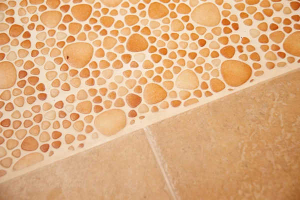Close Decorative Beige Square Tile Walls Floor Bathroom — Stock Photo, Image