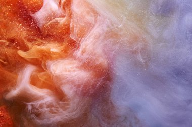 Dış uzay okyanus deseninin canlı renkleri soyut arka plan. Boya ve sıvı dumanı karıştırmak, renkli sıçrama ve damla girdabı, suyun altında mistik zemin