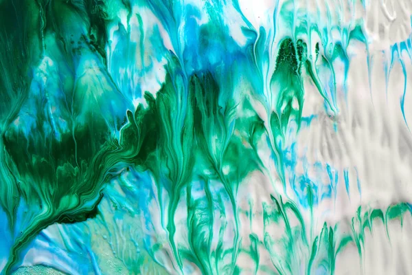 流体蓝色绿色图案背景 宇宙海浪 油漆的污迹 创造性的液体艺术 地球的颜色 — 图库照片