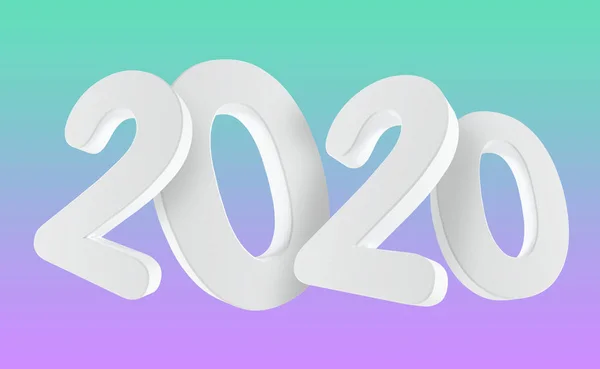 3d render 2020 on purple and green background. 3d render