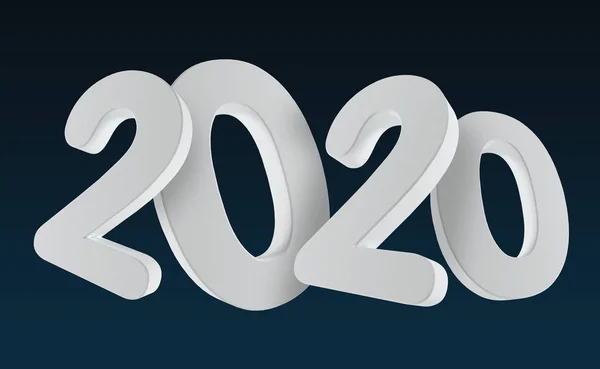 White 3d render 2020 numbers on dark black background. 3d rendering