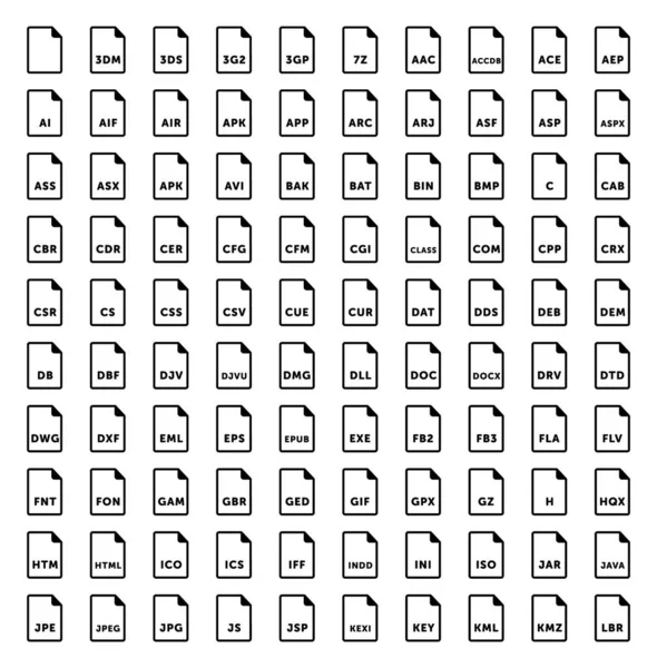 Pictogram beyaz dosya kiti. Dosya uzantı satırı simgeleri ayarlandı.
