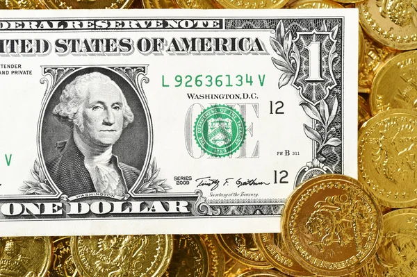 Moedas de um dólar e ouro — Fotografia de Stock