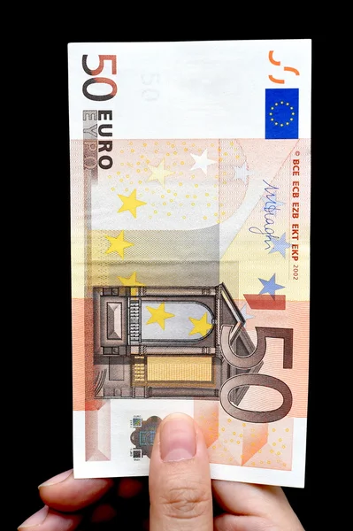Cinquenta euros na mão — Fotografia de Stock
