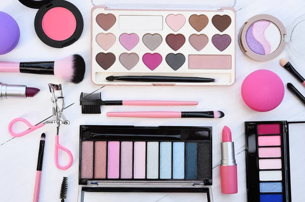 make up and cosmetic beauty products arranged
