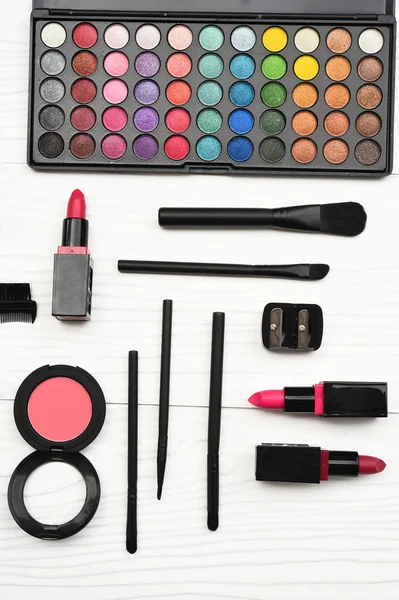 make up and cosmetic beauty products arranged