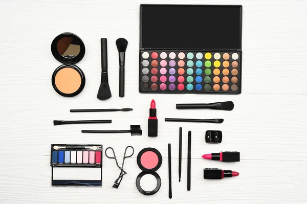make up and cosmetic beauty products arranged