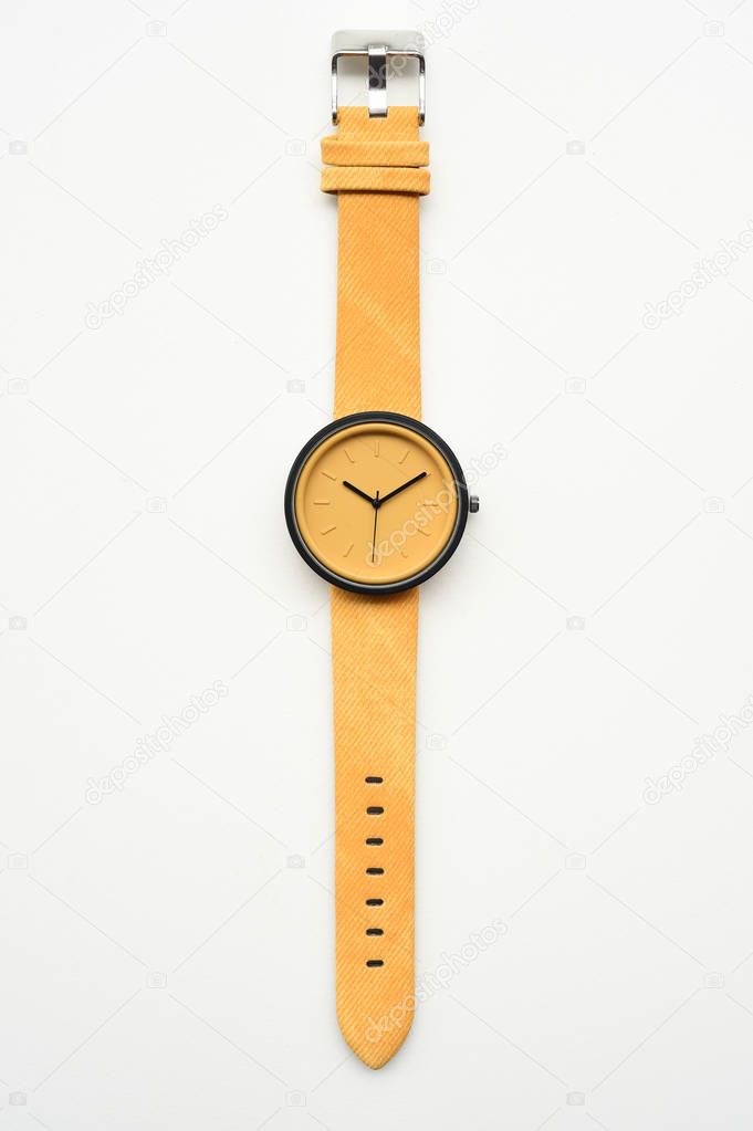 Yellow wristwatches isolated on white background