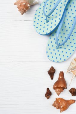 Mavi sandalet ve kabukları 