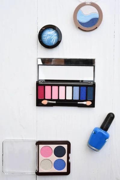 Coleção Produtos Beleza Maquiagem Cosméticos Organizados — Fotografia de Stock