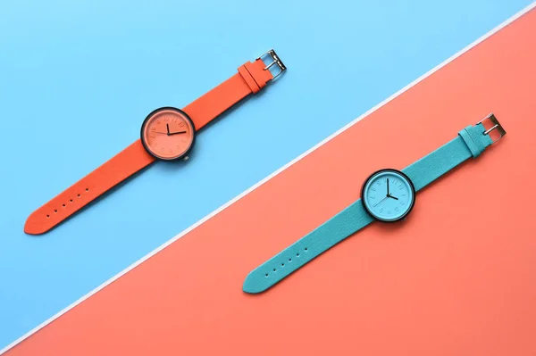 Conjunto Relojes Pulsera Multicolores Para Fondo — Foto de Stock