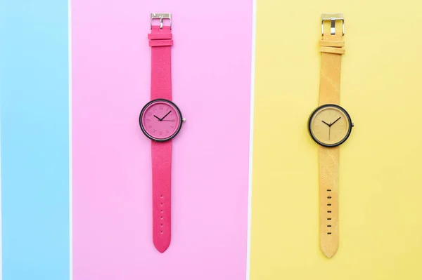 Set Mehrfarbiger Armbanduhren Für Hintergrund — Stockfoto