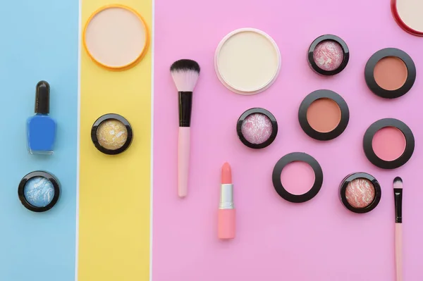 Insamling Make Och Kosmetiska Skönhetsprodukter Ordnas — Stockfoto