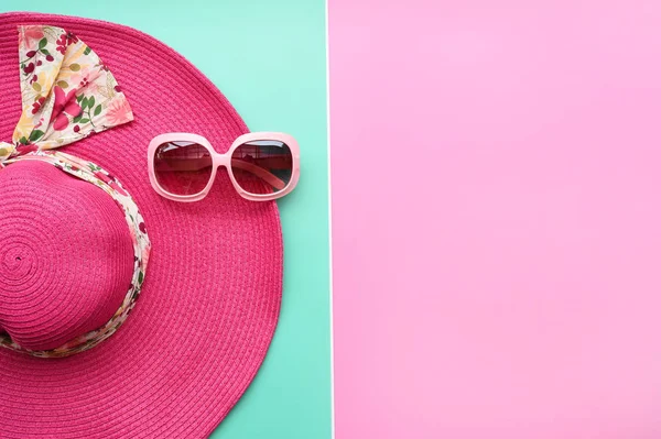 Sombrero Verano Gafas Sol Para Fondo — Foto de Stock