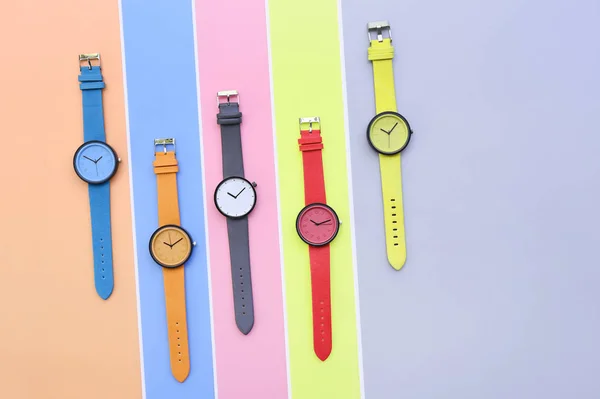 Conjunto Relojes Pulsera Multicolores Para Fondo —  Fotos de Stock