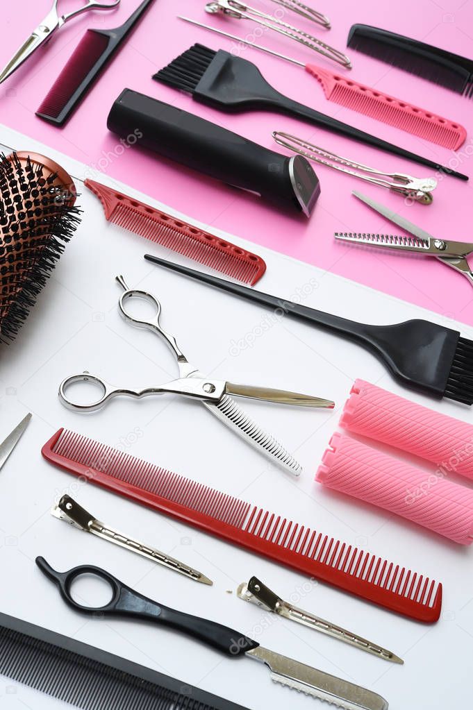 Set of professional hairdresser tools for background