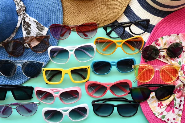 Sombrero Verano Gafas Sol Para Fondo — Foto de Stock