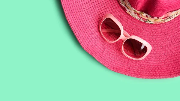 Sombrero Verano Gafas Sol Para Fondo — Foto de Stock