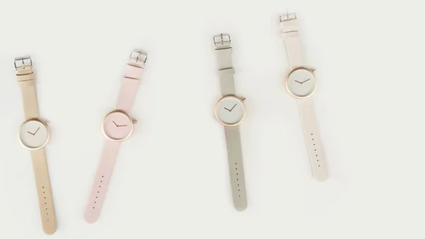 Set Mehrfarbiger Armbanduhren Isoliert Auf Weißem Hintergrund — Stockfoto