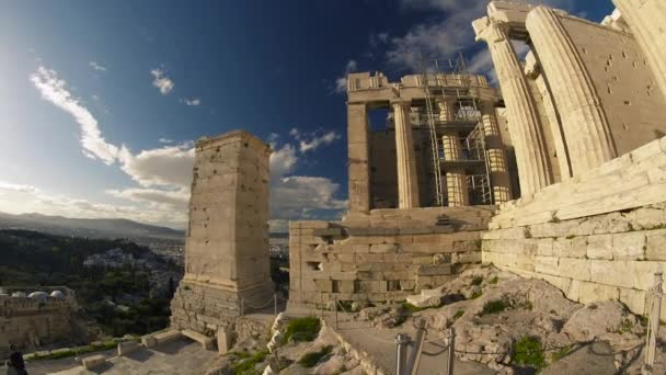 Die Propyläen Mit Blick Auf Griechenland Die Akropolis Ist Eines — Stockvideo