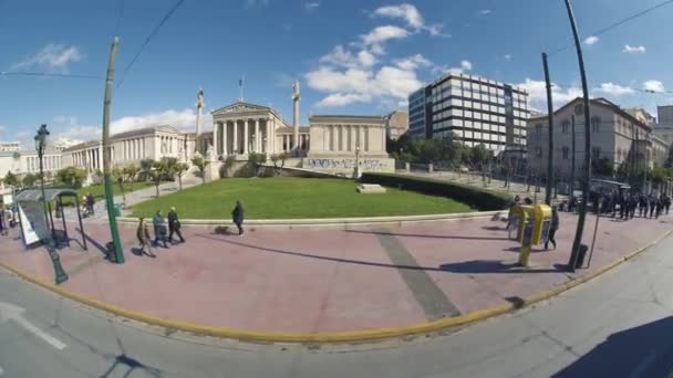 Universidad Atenas Grecia Centro Atenas Estaba Lleno Gente Arte Cultura — Vídeos de Stock