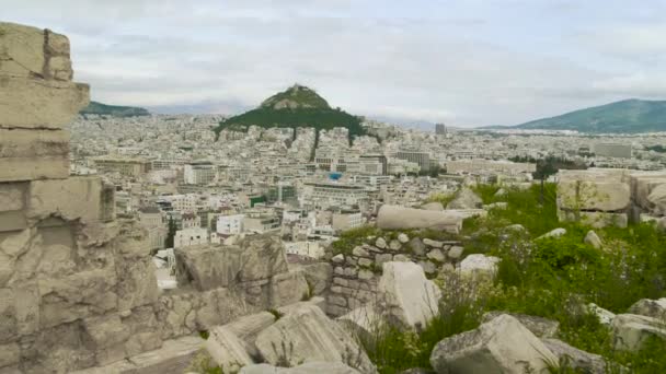 Θέα Στην Αθήνα Όμορφη Και Κλασικά Κατασκευασμένη Πόλη Της Αθήνας — Αρχείο Βίντεο