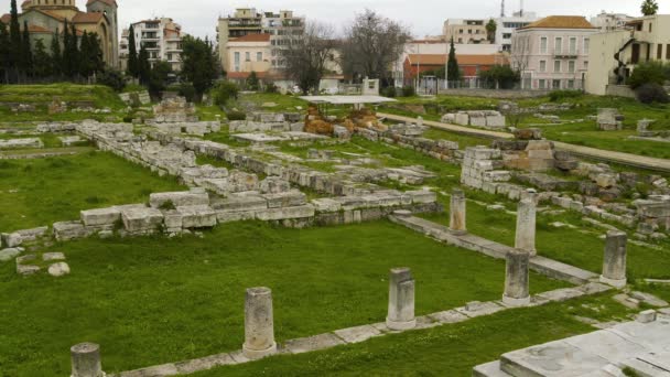 Athens Ancient City Ruins Christian Church Overlook Ancient Greek Cemetery — Stock Video