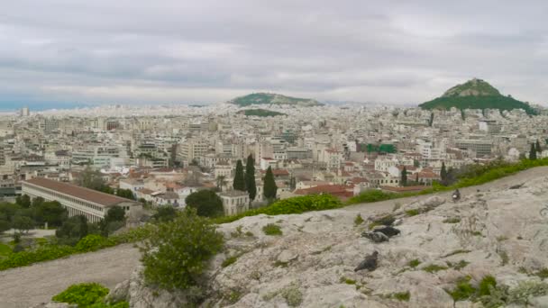 Atenas Grecia Skyline Pan Atenas Filmado Desde Una Vista Popular — Vídeo de stock