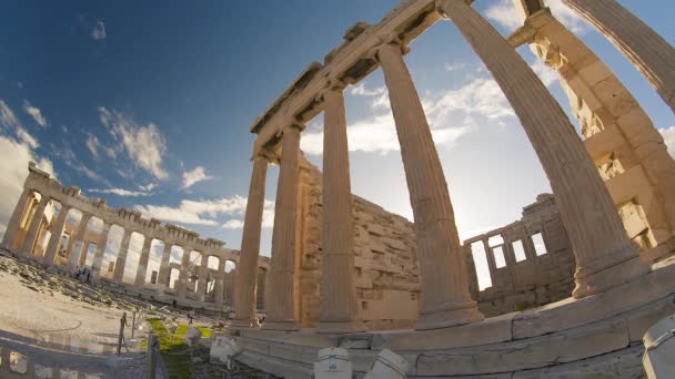 Espectacular Ruinas Antigua Grecia Acrópolis Uno Los Monumentos Antiguos Más — Vídeos de Stock