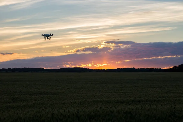 Drone silueta contra el atardecer naranja —  Fotos de Stock