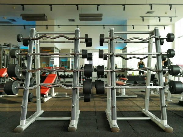 Rack of barbells at fitness sport club gym. — Stock Photo, Image