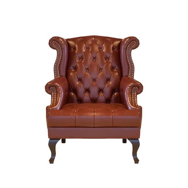 Brązowy Klasyczny Fotel Sofa Kanapa Vintage Pokoju Białym Tle Ścieżką — Zdjęcie stockowe