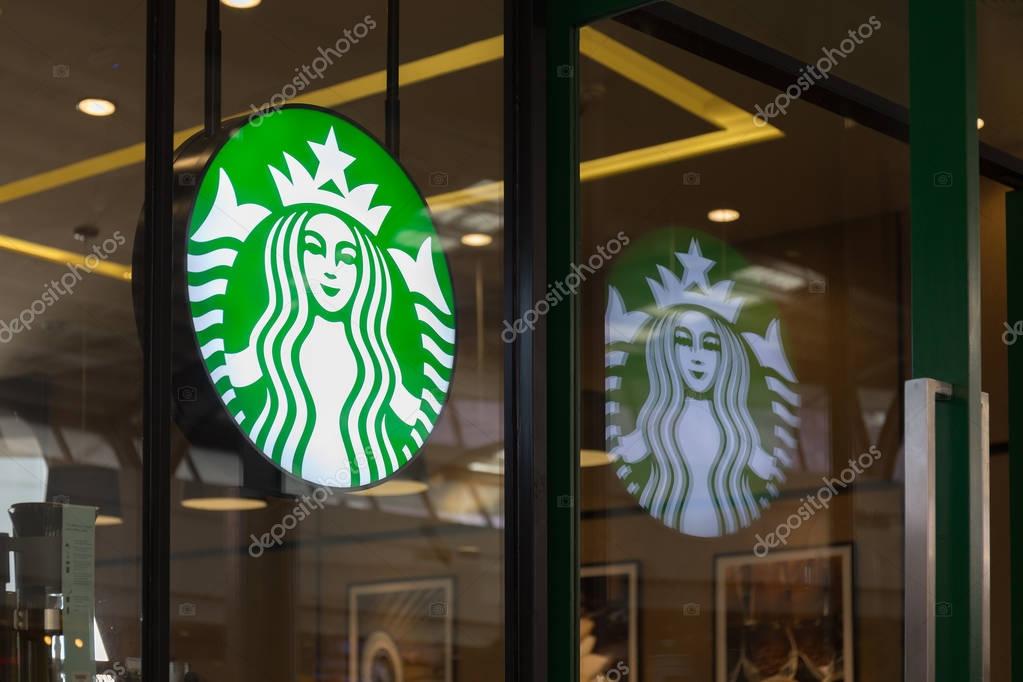 Nakhon Phanom, Thailand - March 9, 2016: Starbucks sign is displayed at the facade of a Starbucks store. Starbucks is the largest coffeehouse company in the world, with 20,891 stores in 62 countries