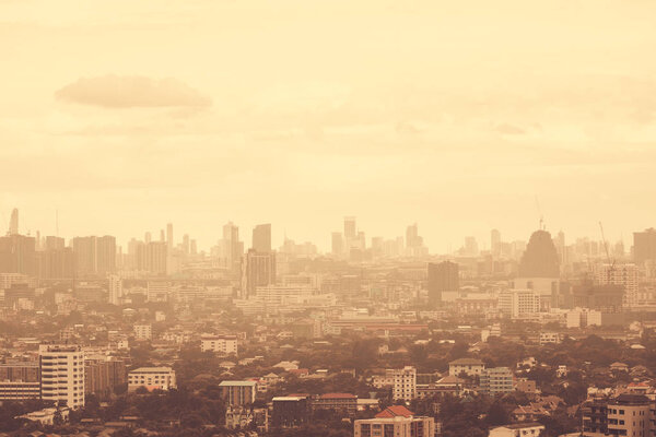 Panoramic cityscape of Bangkok city in morning, vintage tone.