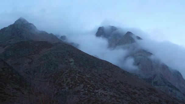 Mountain Landscape Movement Clouds Sky Beautiful Mountains Clouds Picturesque Gorge — Stock Video