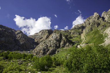 Dağ manzarası. Yüksek dağlarda güzel bir manzara. Kuzey Kafkasya 'nın Doğası