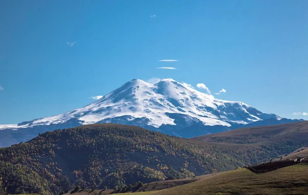 Mount Elbrus. View of snow tops of high Mount Elbrus. Landscape of the North Caucasus