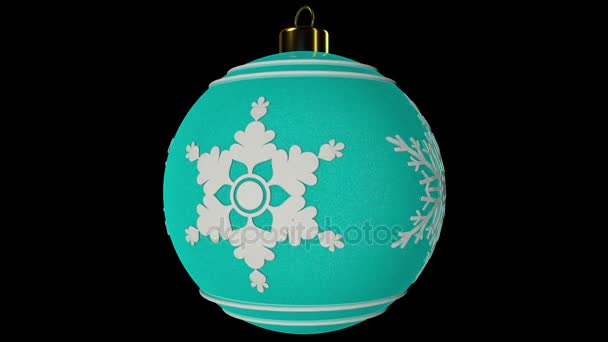 Cyan Spinning Christmas Ball with Snowflames — стоковое видео