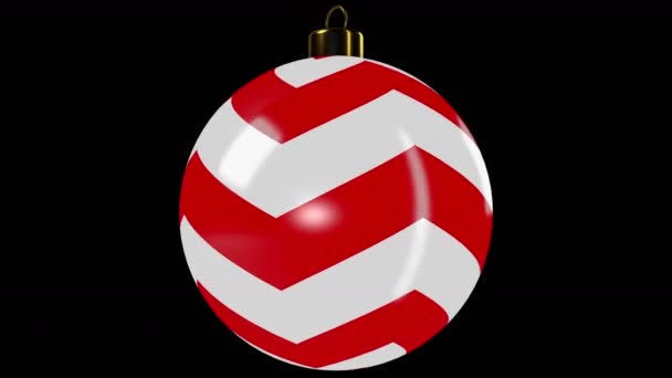 Rojo girando bola de Navidad con rayas — Vídeo de stock