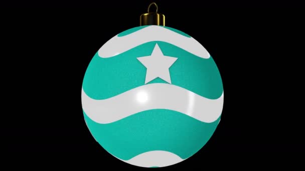 Cyan Spinning bola de Natal com estrelas — Vídeo de Stock