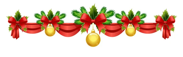 Karácsonyi díszek gallyakból fenyvesek és holly csoportja — Stock Vector