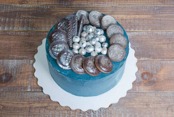 Roomkaas galaxy taart met koekjes en chocolade marmelade — Stockfoto