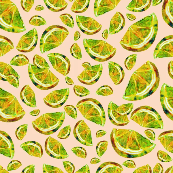 Lime Sliced Ripe Fruit Watercolor Pattern — 스톡 사진