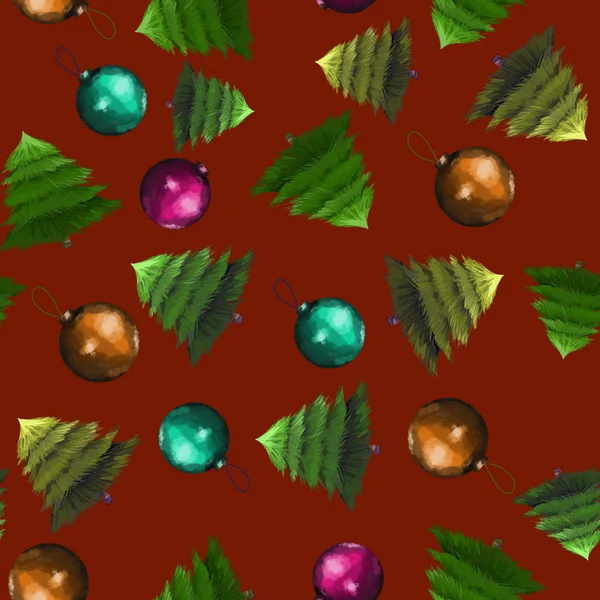 Tree Christmas Tree Toys Christmas Shiny Balls Illustration Pattern — Stock Photo, Image