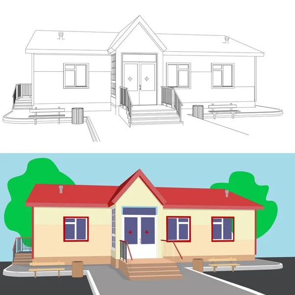 3D-bild av hus med veranda — Stock vektor