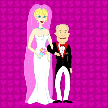 Beautiful young blonde marries an old man for money clipart