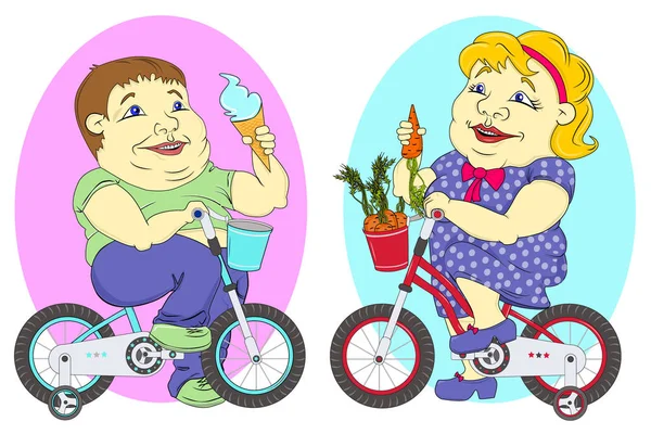 Deux personnes grasses à vélo — Image vectorielle
