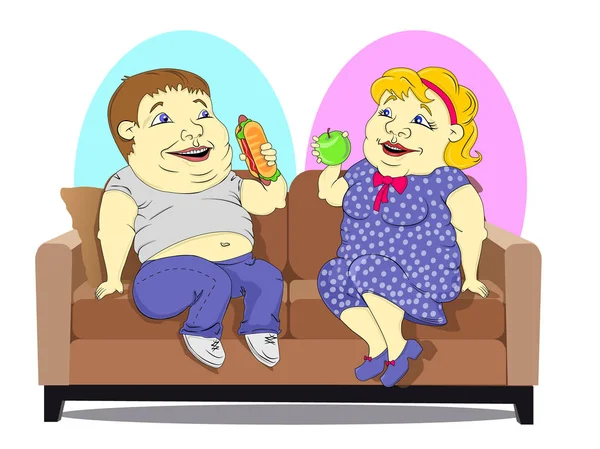 Толстые люди на диване — стоковый вектор